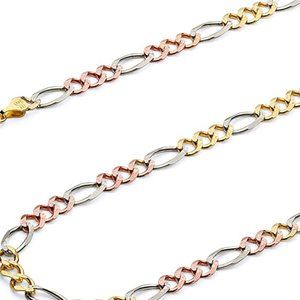 14k Gold 5mm Tri-color Figaro Chain 20 Inches